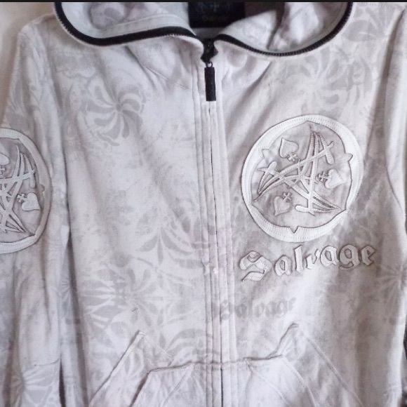 NIP Buckle Salvage Sun Spade Leather Patch Zip Front Hooded Lt Gray Khama Jacket - Picture 5 of 12